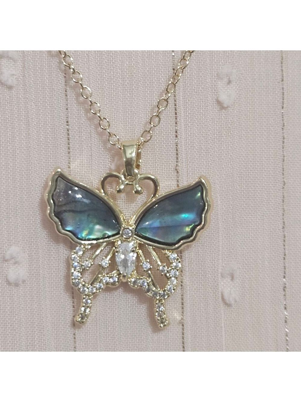 Gold Filled Rhinestone Butterfly Pendant Gold Tone Necklace